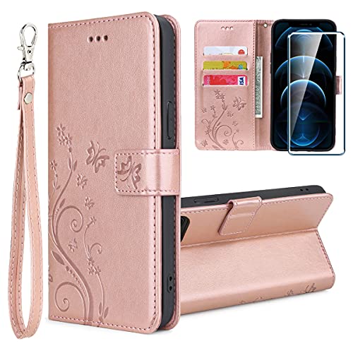 PZEMIN Hülle für Oukitel C21 Pro + 1x Panzerglas Schutzfolie Film Displayschutzfolie - Handyhülle Brieftasche flip Lederhülle Schutzhülle [Magnetverschluss] Hülle (Roségold) von PZEMIN