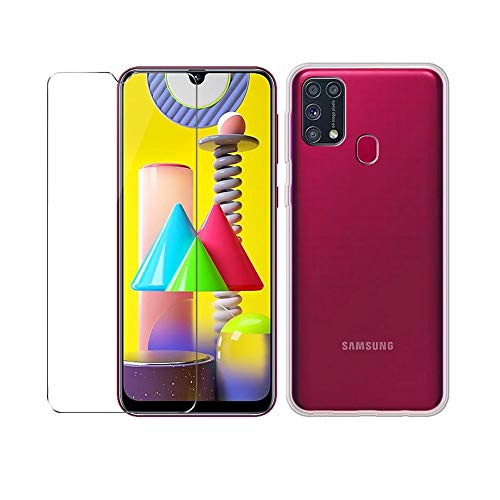 PZEMIN Hülle für Samsung Galaxy M31 Cover Silikon Transparent Fall Soft TPU Bruchsichere Leichte Protection Case + Schutzfolien Gehärtetem Glas Filmschutz Membran (6.4") -Clear von PZEMIN