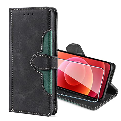 PZEMIN Hülle für Wiko Y82 (6.10") + 1x Panzerglas Schutzfolie Film Displayschutzfolie - Handyhülle Brieftasche flip Lederhülle Schutzhülle [Magnetverschluss] Hülle (Schwarz) von PZEMIN