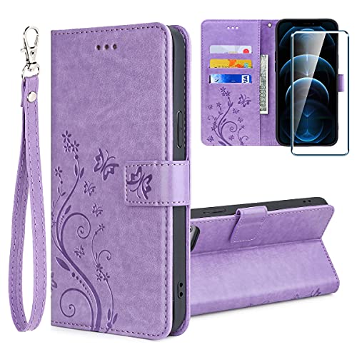 PZEMIN Hülle für Wiko Y82 (6.10") + 1x Panzerglas Schutzfolie Film Displayschutzfolie - Handyhülle Brieftasche flip Lederhülle Schutzhülle [Magnetverschluss] Hülle (Violett) von PZEMIN