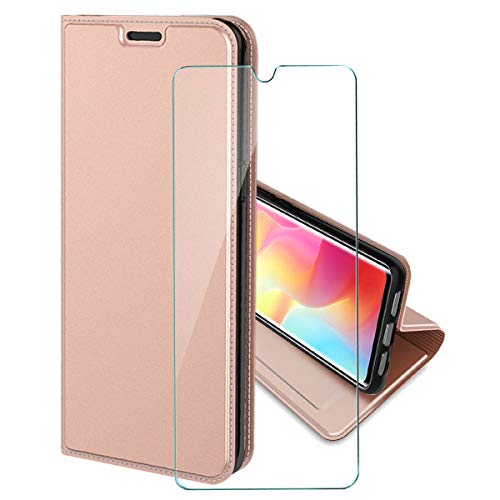 PZEMIN Hülle für ZTE Blade V2020 + 1x Panzerglas Schutzfolie Film Displayschutzfolie - Handyhülle Brieftasche flip Lederhülle Schutzhülle [Versteckt Magnet] Hülle (Roségold) von PZEMIN