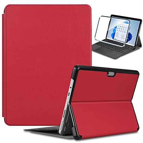 PZEMIN Schutzhülle für Microsoft Surface Pro 8 (13 Zoll) Schutzhülle + Displayschutzfolie aus Hartglas – Flip Leder Bumper Case Cover (Rot) von PZEMIN