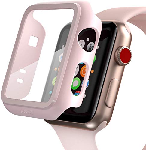 PZOZ Hülle Kompatibel mit Apple Watch Series 3/2 mit PET Displayschutz, iWatch Sehr stark PC Schutzhülle, zubehör Geeignet für Apple Watch Series 3/2(38mm, Rosa) von PZOZ