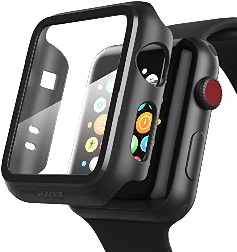 PZOZ Hülle Kompatibel mit Apple Watch Series 3/2 mit PET Displayschutz, iWatch Sehr stark PC Schutzhülle, zubehör Geeignet für Apple Watch Series 3/2(38mm, Schwarz) von PZOZ