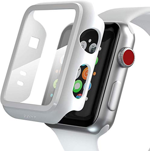 PZOZ Hülle Kompatibel mit Apple Watch Series 3/2 mit PET Displayschutz, iWatch Sehr stark PC Schutzhülle, zubehör Geeignet für Apple Watch Series 3/2(38mm, Weiß) von PZOZ