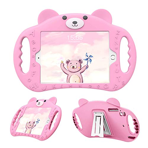 PZOZ Hülle für iPad 7.9 Zoll, iPad Mini 1/2/3/4 Generation Kinder Silikon Stoßfest Schutzhülle Mit Griff Ständer, Apple Tablet Schutz Cover Zubehör Geeignet für Junge und Mädchen (Rosa) von PZOZ