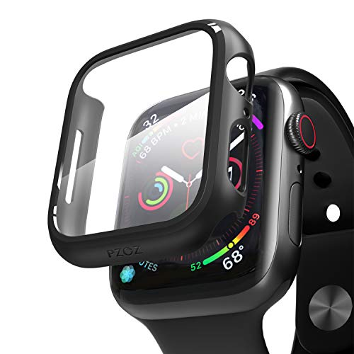 PZOZ Kompatibel mit Apple Watch Series 6/5/4/SE Displayschutzfolie, iWatch PC-Hülle, PET-Folie, Rundum-Stoßdämpfer-Schutzhülle, kompatibel mit iWatch-Smartwatch-Zubehör (44 mm, schwarz) von PZOZ