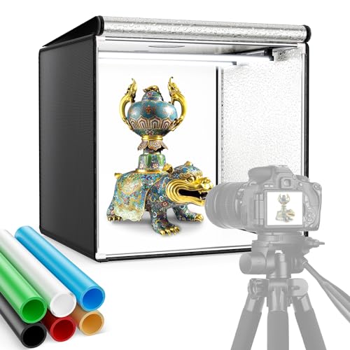 Lichtzelt mit Beleuchtung Fotostudio, 50cm Tragbarer Fotografie Light Box 112 Dimmbare LED Beleuchtung Photobox Mit 6 Hintergrundfarben, Profi Fotografie Lichtzelt für Produktfotografie von PaNt