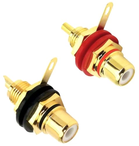 Paccs 2 Cinch Einbaubuchse female vergoldet mit Farbkenringe in ROT & SCHWARZ, Gold RCA Lötkontakte Kupplung Buchse weiblich von Paccs
