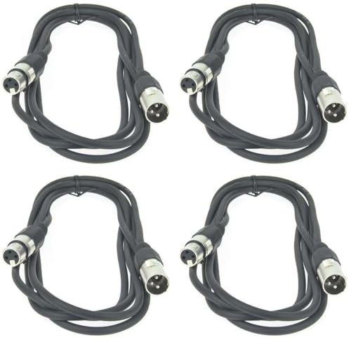 Paccs 4 Stück 3 m Mikrofonkabel Schwarz XLR Stecker male auf XLR Buchse female - Symmetrisch Audio Kabel DMX OFC-Kupfer von Paccs