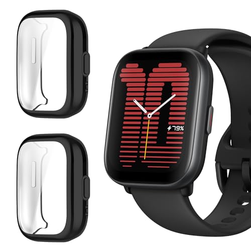 PaceBid [2 Stück] Hülle Kompatibel mit Amazfit Active, TPU Weiche Ultradünne Vollständige Abdeckung Cover Case Displayschutzfolie Kratzfest Stoßfest für Amazfit Active -Schwarz von PaceBid