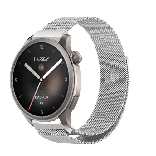 PaceBid Armband Kompatibel mit Amazfit Balance, Metall Gewebte Edelstahl Magnetisch Ersatzband Herren Damen Klassisches Verstellbarer Uhrenarmband für Amazfit Balance -Silber von PaceBid