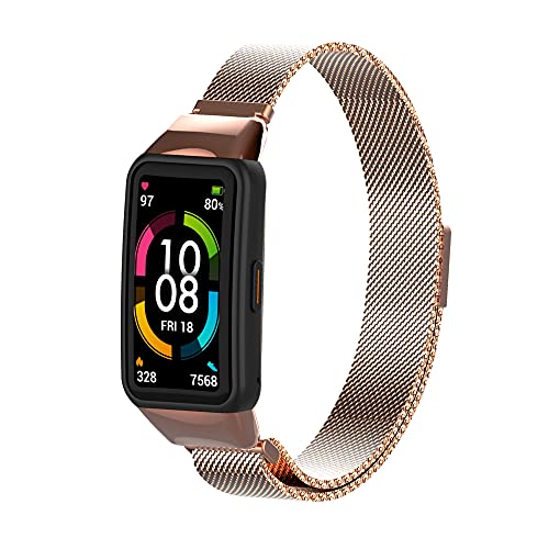 PaceBid Bracelet Compatible with Huawei Band 6 / Honor Band 6, Mesh Woven Stainless Steel Wrist Magnetic Replacement Strap, Classic Adjustable Watch Strap for Huawei Band 6 (Roségold) von PaceBid