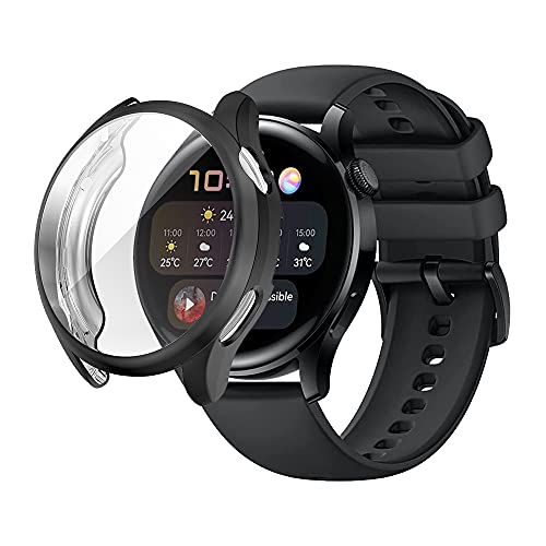 PaceBid Hülle Case Kompatibel mit Huawei Watch 3, Slim Soft Flexible TPU-Gehäuse Schutzhülle Durchsichtig All-Around Schutzfolie Cover für Huawei Watch 3- Schwarz von PaceBid