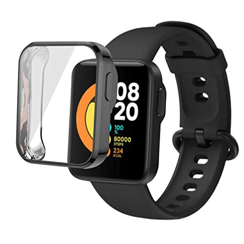 PaceBid Hülle Case Kompatibel mit Xiaomi Mi Watch Lite, Slim Soft Flexible TPU-Gehäuse Schutzhülle Durchsichtig All-Around Schutzfolie Cover für Xiaomi Mi Watch Lite- Schwarzes von PaceBid