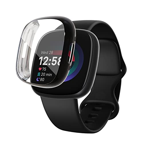 PaceBid Hülle Kompatibel mit Fitbit Sense 2/Fitbit Versa 4, TPU Weiche Ultradünne Vollständige Abdeckung Cover Case Displayschutzfolie Kratzfest Stoßfest für Fitbit Sense 2/Versa 4 Schwarz von PaceBid
