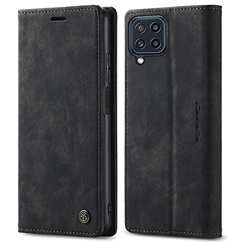 PaceBid Hülle Kompatibel mit Samsung Galaxy A22 4G / Galaxy M32 4G / Galaxy M22 4G, Retro Luxus Leder Brieftasche Stoßfeste Schutzhülle mit Kartenfächer, Magnetisches Flip Handyhülle -Schwarz von PaceBid