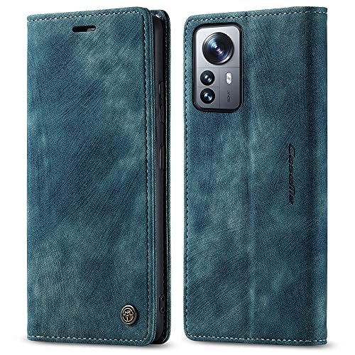 PaceBid Hülle Kompatibel mit Xiaomi 12 / Xiaomi 12X, Retro Luxus Leder Brieftasche Stoßfeste Schutzhülle mit Kartenfächer, Magnetisches Flip Handyhülle für Xiaomi 12 / Xiaomi 12X -Blau von PaceBid