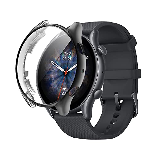 PaceBid Hülle für Amazfit GTR 3/ Amazfit GTR 3 Pro Schutzhülle TPU-Gehäuse Soft Flexible All-Around Schutzfolie Cover Kompatibel mit Amazfit GTR 3/ Amazfit GTR 3 Pro (Schwarz) von PaceBid