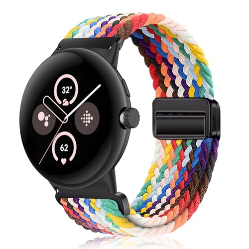 PaceBid Nylon Armband Kompatibel mit Google Pixel Watch 3 41mm/2/1, Geflochtenes Magnetisch Sport Damen Herren Ersatzarmband für Google Pixel Watch 2/1/3 41mm - Regenbogen von PaceBid