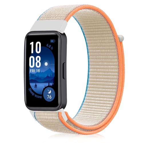 PaceBid Nylon Armband Kompatibel mit Huawei Band 10/9/8, Herren Damen Klettverschluss Sport Uhrarmband Licht Aatmungsaktive Verstellbare Ersatzarmband für Huawei Band 9/Huawei Band 8/10 - Beige von PaceBid
