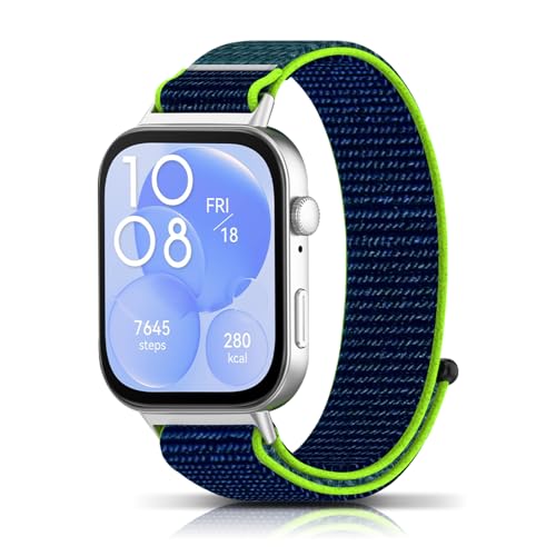 PaceBid Nylon Armband Kompatibel mit Huawei Watch Fit 3/4, Herren Damen Sport Uhrarmband Licht Aatmungsaktive Verstellbare Ersatzarmband für Huawei Watch Fit 4/Fit 4 Pro/3 - Blau/Grün von PaceBid