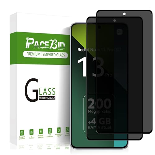 PaceBid Privacy Schutzfolie Kompatibel mit Xiaomi Redmi Note 13 Pro 5G, [2 Pack] Panzerfolie Anti-Spy Displayschutzfolie 9H Härte für Xiaomi Redmi Note 13 Pro 5G von PaceBid