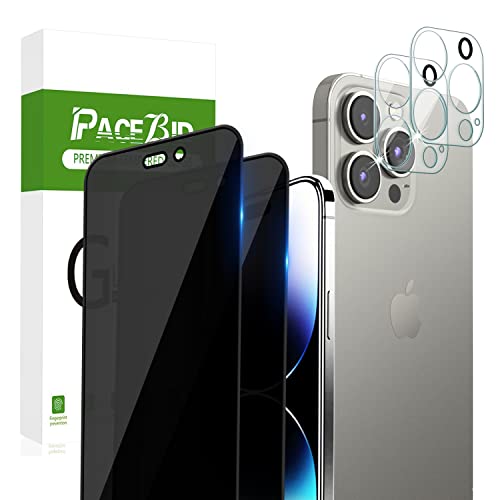 PaceBid Privacy Schutzfolie Kompatibel mit iPhone 14 Pro, 2 Stück Blickschutzfolie + 2 Stück Kamera Glasfolie [Full Coverage] [Anti-Scratch] [9H Härte] Anti-Spy Displayschutzfolie für iPhone 14 Pro von PaceBid