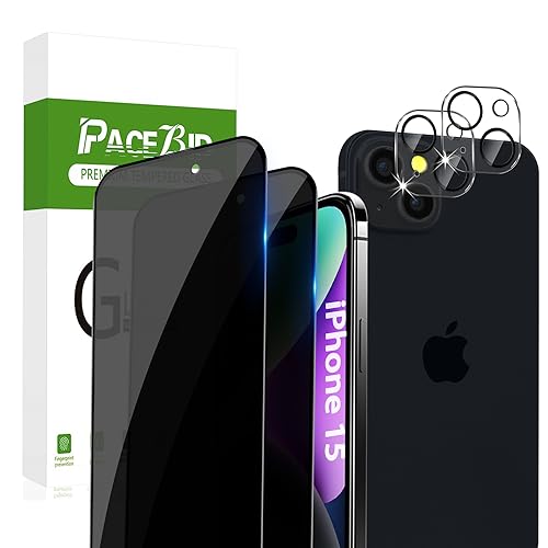 PaceBid Privacy Schutzfolie für iPhone 15 6,1" Panzer Schutz Blickschutzfolie Kamera Glasfolie [2+2 Stück] Full Coverage Anti-Scratch 9H Härte Anti-Spy Displayschutzfolie für Pro iPhone 15 von PaceBid