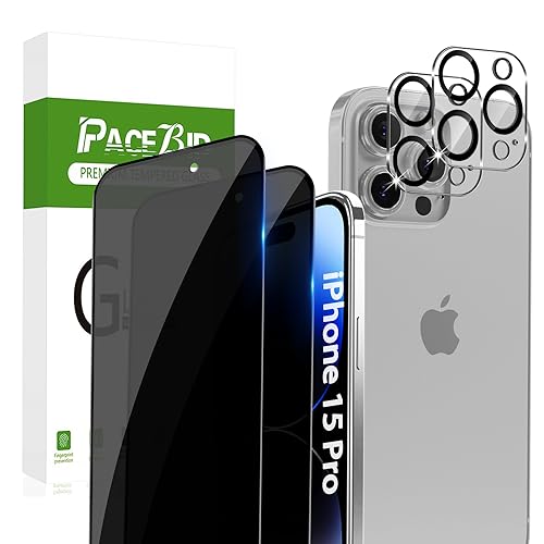 PaceBid Privacy Schutzfolie für iPhone 15 Pro 6,1" Panzer Schutz Blickschutzfolie Kamera Glasfolie [2+2 Stück] Full Coverage Anti-Scratch 9H Härte Anti-Spy Displayschutzfolie für Pro iPhone 15 Pro von PaceBid