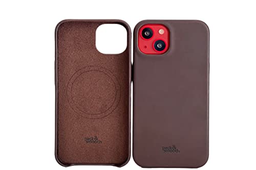 Pack & Smooch Für iPhone 14 (6,1") Lederhülle Ledercase Backcover -Chester- aus Pflanzlich gegerbten italienischem Leder (Dunkelbraun) von Pack & Smooch