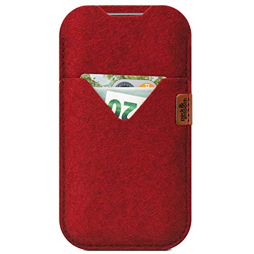 Pack & Smooch Hülle für iPhone 13 Mini / 12 Mini Tasche Shetland 100% Merino Wollfilz, Handmade in Germany - Rot von Pack & Smooch