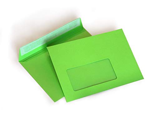 hochwertige Briefumschläge C6 114x162 mm (grün) 120 g/m² mit Fenster haftklebend (508AF) (100) von Packsmart