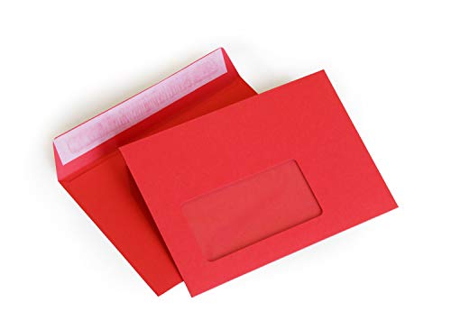 hochwertige Briefumschläge C6 114x162 mm (rot) 120 g/m² mit Fenster haftklebend (Artikel 506AF) (100) von Packsmart