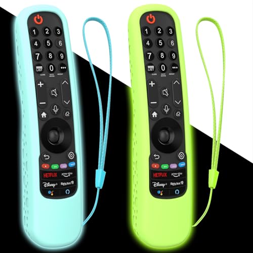 Schutzhülle für LG Magic Remote 2021–2024, Silikon-Schutzhülle für LG Smart TV-Fernbedienung MR24GN MR23GA MR22GA AN-MR21GA, leuchtet im Dunkeln, Blau / Grün, 2 Stück von Packzprint