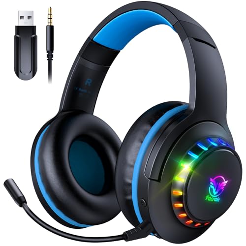 Pacrate 2.4 GHz Wireless Gaming Headset für PS5 PS4 PC Mac Switch, Bluetooth Headset mit Mikrofon mit Abnehmbarem Geräuschunterdrückung, 3.5mm PS5 Headset für Xbox-Serie von Pacrate