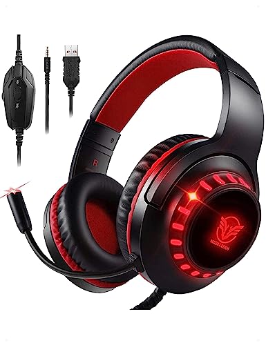 Pacrate Gaming Headset für PS4/PS5/Xbox/Nintendo Switch/PC, PS5 Kopfhörer mit Kabel PS5 Headset Xbox Headset mit Led Lichter, Gaming Kopfhörer mit Mikrofon Noise Cancelling PS4 Headset -Rot von Pacrate