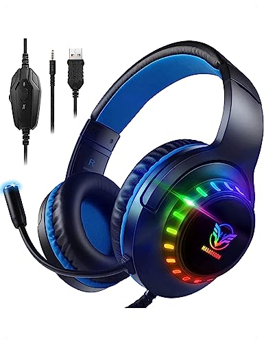 Pacrate RGB Gaming Headset für PS4/PS5/Xbox One/PC/Nintendo Switch, PS4 Kopfhörer mit Kabel Xbox Headset mit Mikrofon, Noise Cancelling PS5 Headset mit RGB Lichter von Pacrate