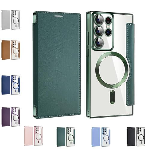 2024 New Leather Textured Flip Phone Case for Samsung S23/S22 Ultra Plus, with Camera Lens Protector and Credit Card Holder (for Samsung S23FE,Green) von PacuM