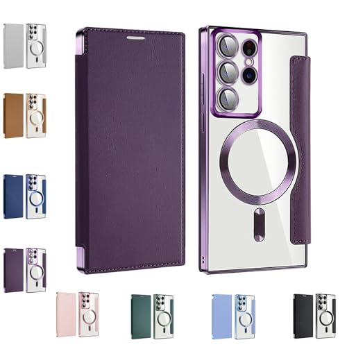 2024 New Leather Textured Flip Phone Case for Samsung S23/S22 Ultra Plus, with Camera Lens Protector and Credit Card Holder (for Samsung S24Ultra,Purple) von PacuM