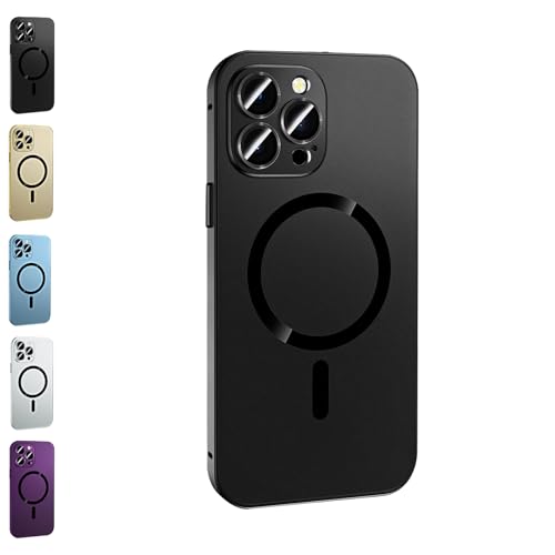 PacuM Magnetic Metal Snap-On Case for iPhone 12/13/14/15/16 Plus/Pro/Promax, Magnetic Charging Anti-Collision Matte Protective Case for iPhone (for iPhone 12 Pro,Black) von PacuM