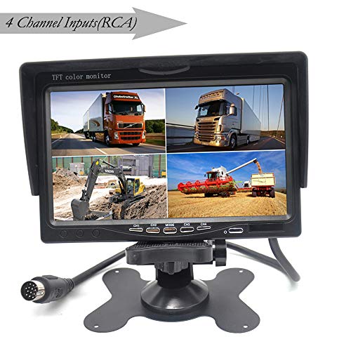 Pardarsey 7 Zoll TFT LCD Auto Rückfahrkamera Quad Split Monitor Fernbedienung 4 Kanäle RCA Video Eingänge (4-Pin Stoßfester Stecker) – 12 V-24 V 800 × 480HD von Pardarsey