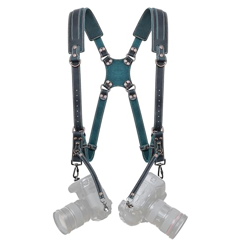 Padwa Lifestyle Grüner Dual-Kamera-Gurt für zwei Kameras, Dual-Schulter-Vollnarbenleder-Geschirr, Multi-Doppel-Kamera-Ausrüstung für DSLR/SLR-Gurt, Doppel-Kamera-Gurt für Fotografen Padwa Lifestyle Grüner Dual-Kamera-Gurt für zwei Kameras, Dual-Schulter-Vollnarbenleder-Geschirr, Multi-Doppel-Kamera-Ausrüstung für DSLR/SLR-Gurt, Doppel-Kamera-Gurt für Fotografen von Padwa Lifestyle