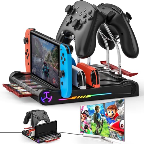 Switch Dock, 4K/1080P Kompatible Switch Ladestation, Switch Spieleaufbewahrung zum Aufladen von 4 Joy Con Griffen, Switch Ladestation mit 8 Spiele Slots, 3 USB 3.0 Ports und Type C Anschluss Switch Dock, 4K/1080P Kompatible Switch Ladestation, Switch Spieleaufbewahrung zum Aufladen von 4 Joy Con Griffen, Switch Ladestation mit 8 Spiele Slots, 3 USB 3.0 Ports und Type C Anschluss von Padwa Lifestyle