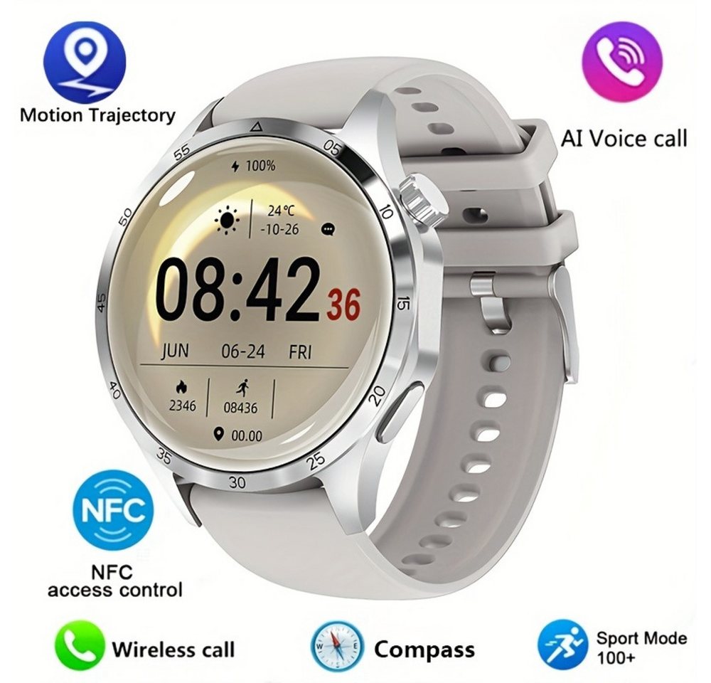 Paearofero 2024 Neue NFC Für Männer, Smartwatch (1.53 Zoll, Andriod iOS), mit GPS-Bewegungsbahn 360*360 HDBildschirm AI-Sprache drahtloser Anruf von Paearofero