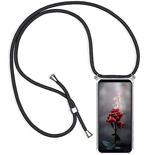 Paekear Handykette Handyhülle für Huawei Honor X6a 4G Hülle, Smartphone Necklace Hülle mit Band - Transparent Schutzhülle Stossfest - Schnur mit Case zum Umhängen in Schwarz von Paekear