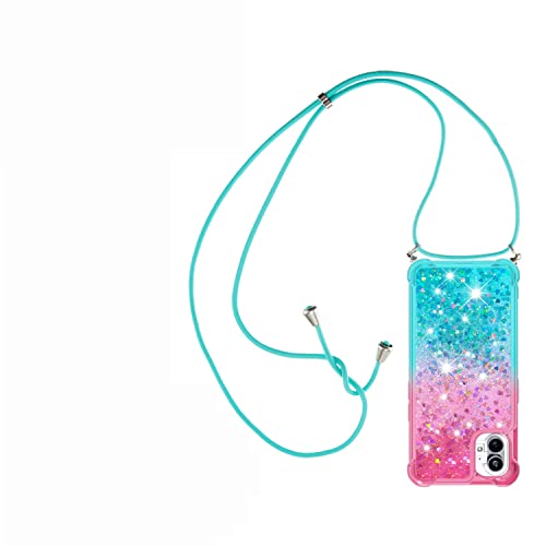 Paekear Handykette für Nothing Phone (1) Hülle, Smartphone Necklace Glitzer Transparent Silikonhülle mit Band - Handyhülle Cover Case mit Stylische Kette zum umhängen, Pink & Blau von Paekear