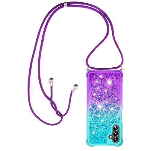 Paekear Handykette für Samsung Galaxy A13 5G / A04S Hülle, Smartphone Necklace Glitzer Transparent Silikonhülle mit Band - Handyhülle Cover Case mit Stylische Kette zum umhängen, Blau & Lila von Paekear