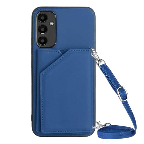 Paekear Handykette für Samsung Galaxy A34 5G, PU-Leder Hülle- Handyhülle mit Band zum Umhängen - Klapptasche Handytasche Case mit Handy-Kette, Kartenfach und Portmonee, Blau von Paekear