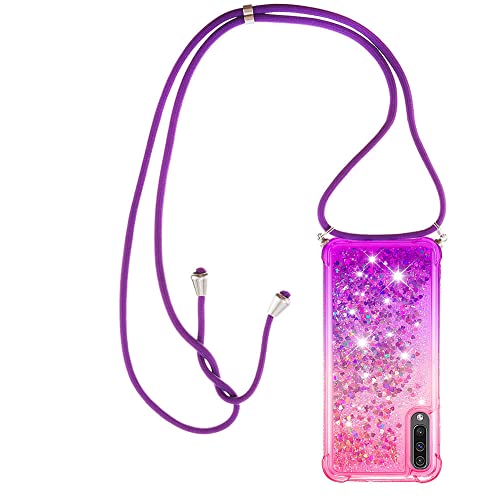 Paekear Handykette für Samsung Galaxy A7 2018 / A750 Hülle, Smartphone Necklace Glitzer Transparent Silikonhülle mit Band - Handyhülle Cover Case mit Stylische Kette zum umhängen, Pink & Lila von Paekear